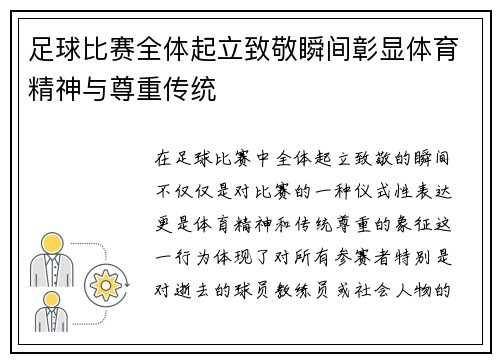足球比赛全体起立致敬瞬间彰显体育精神与尊重传统