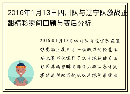 2016年1月13日四川队与辽宁队激战正酣精彩瞬间回顾与赛后分析