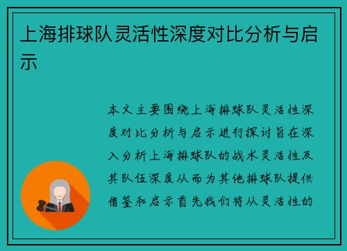 上海排球队灵活性深度对比分析与启示